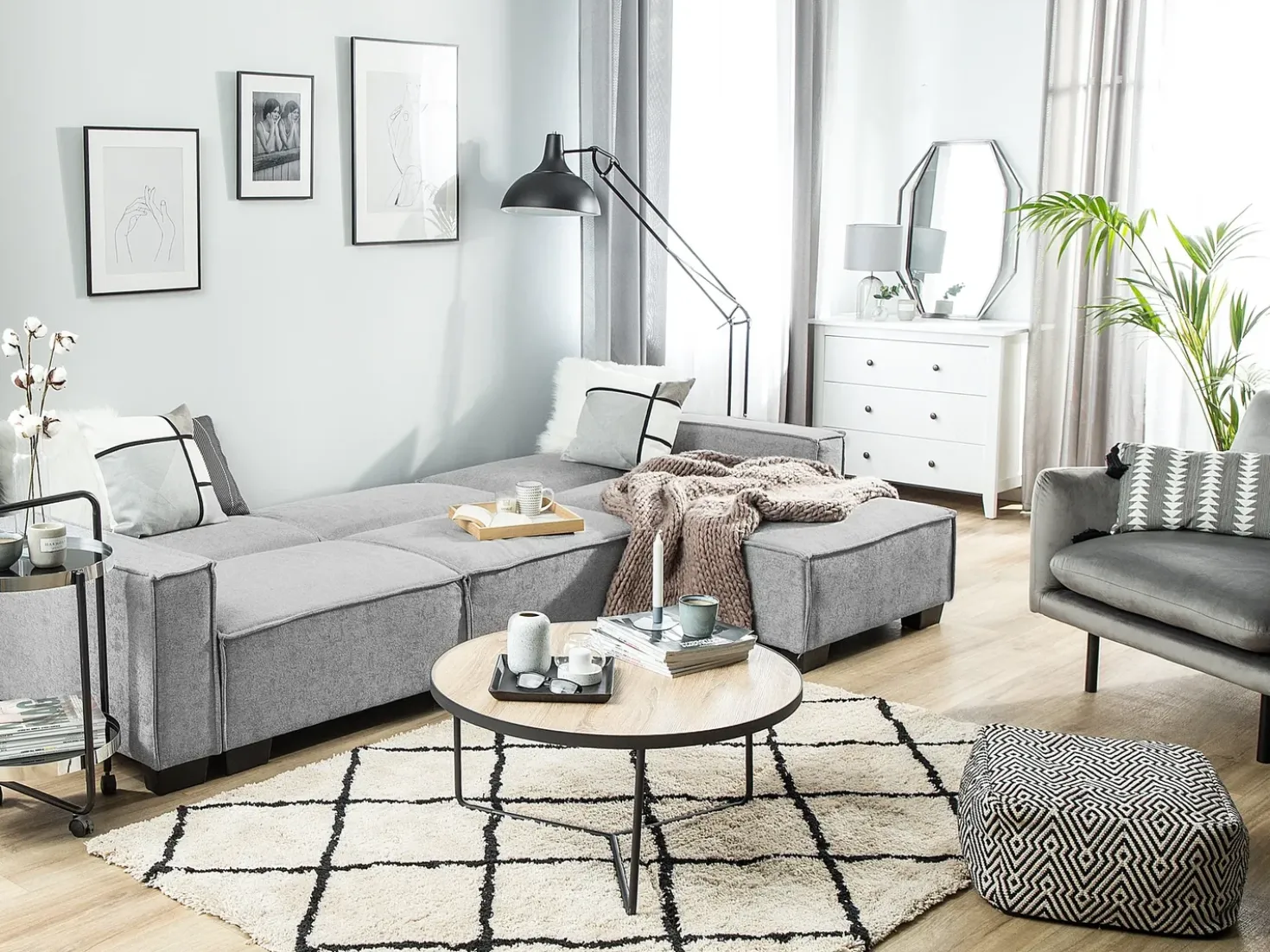 Divano letto angolare 3 posti ROMEDAL Tessuto Grigio chiaro Lato Sinistro