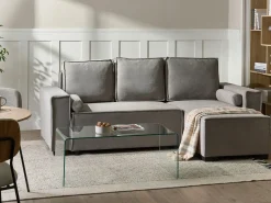 Divano letto angolare 3 posti EDANE Tessuto Grigio con contenitore Lato Sinistro