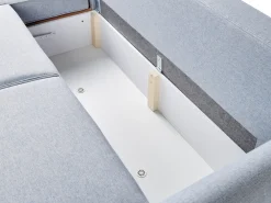 Divano letto angolare 3 posti SIMRIS Tessuto Azzurro con contenitore Lato destro