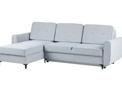 Divano letto angolare 3 posti SIMRIS Tessuto Azzurro con contenitore Lato destro