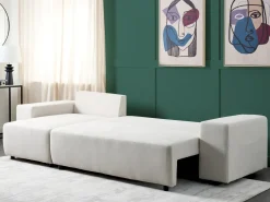 Divano letto angolare 3 posti LUSPA Tessuto Beige chiaro con contenitore Lato destro