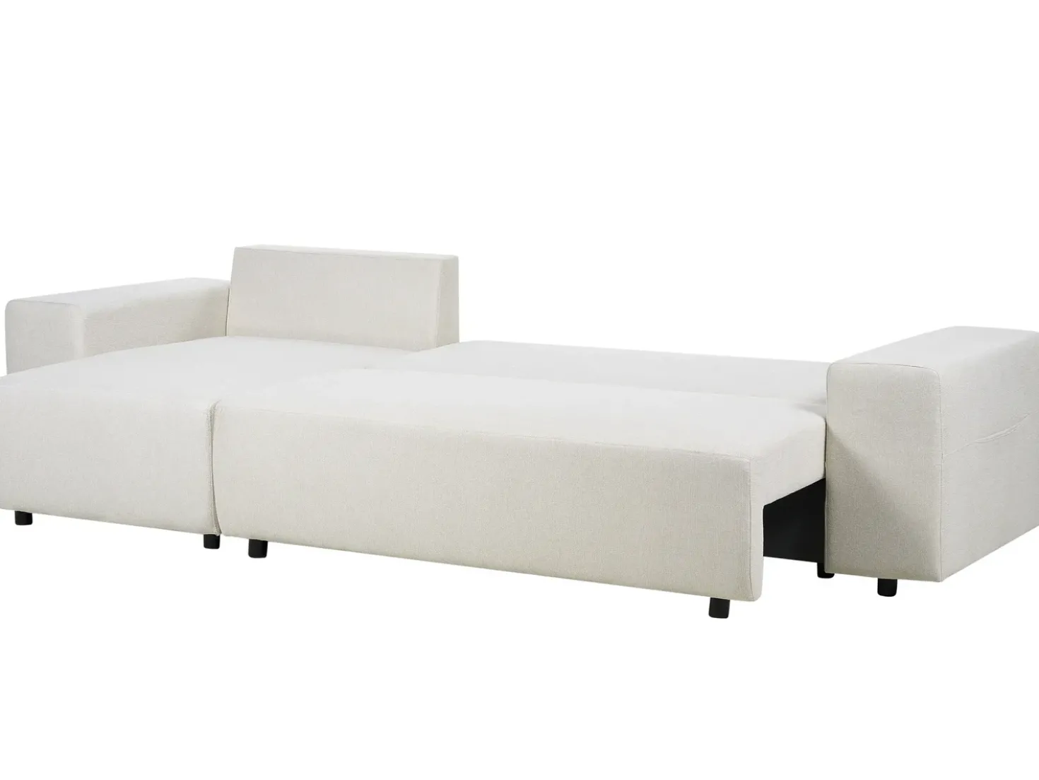 Divano letto angolare 3 posti LUSPA Tessuto Beige chiaro con contenitore Lato destro