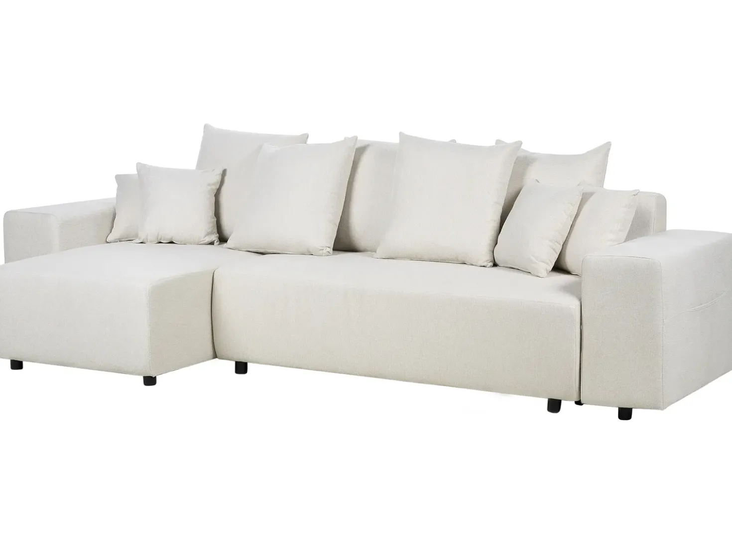 Divano letto angolare 3 posti LUSPA Tessuto Beige chiaro con contenitore Lato destro
