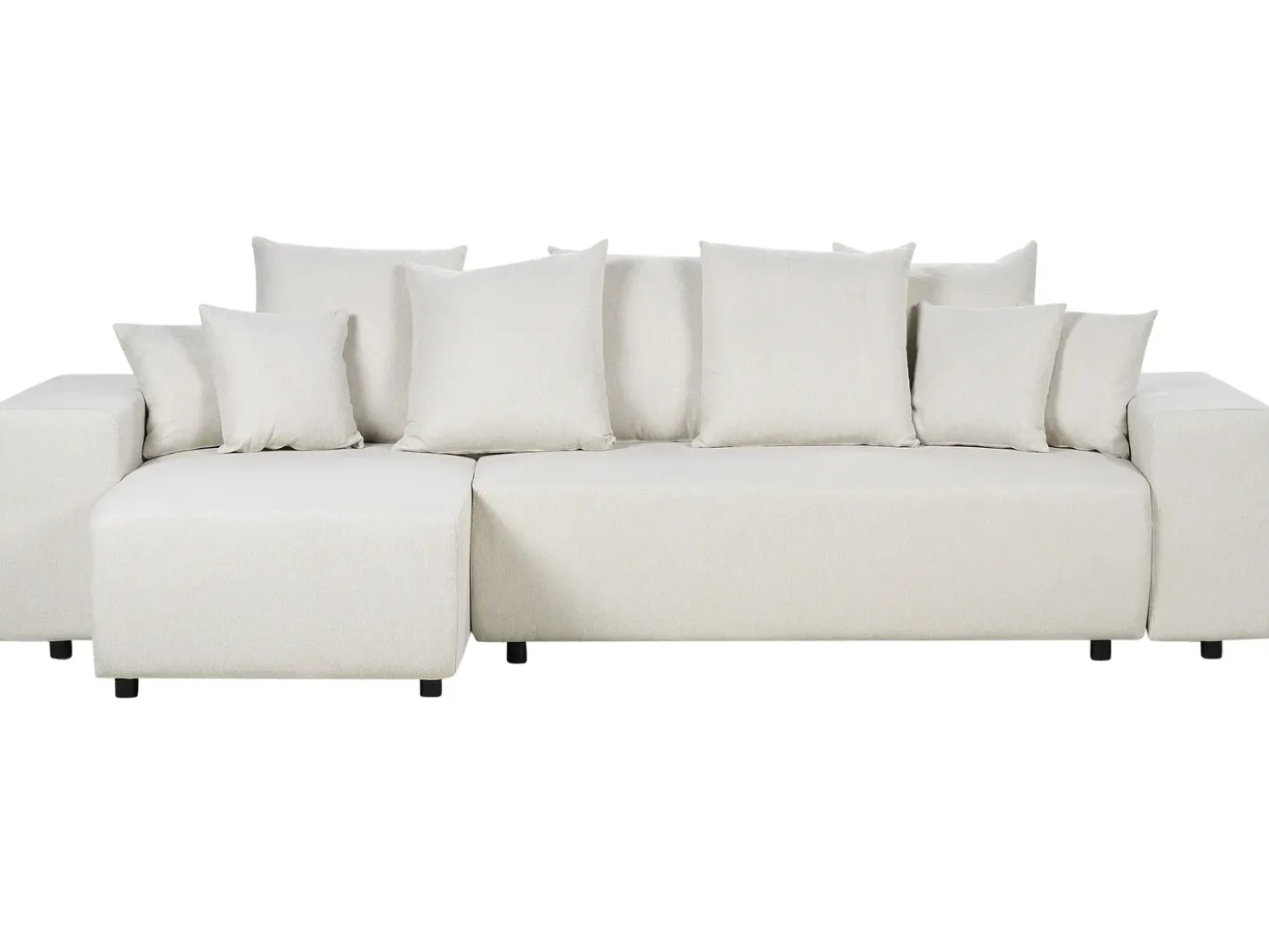 Divano letto angolare 3 posti LUSPA Tessuto Beige chiaro con contenitore Lato destro