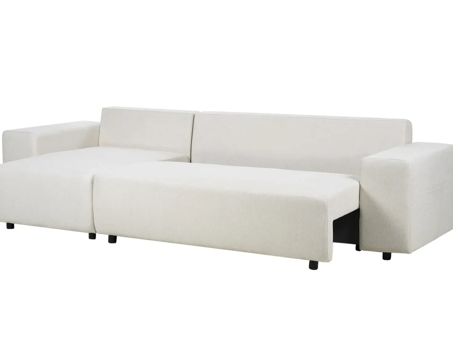 Divano letto angolare 3 posti LUSPA Tessuto Beige chiaro con contenitore Lato destro