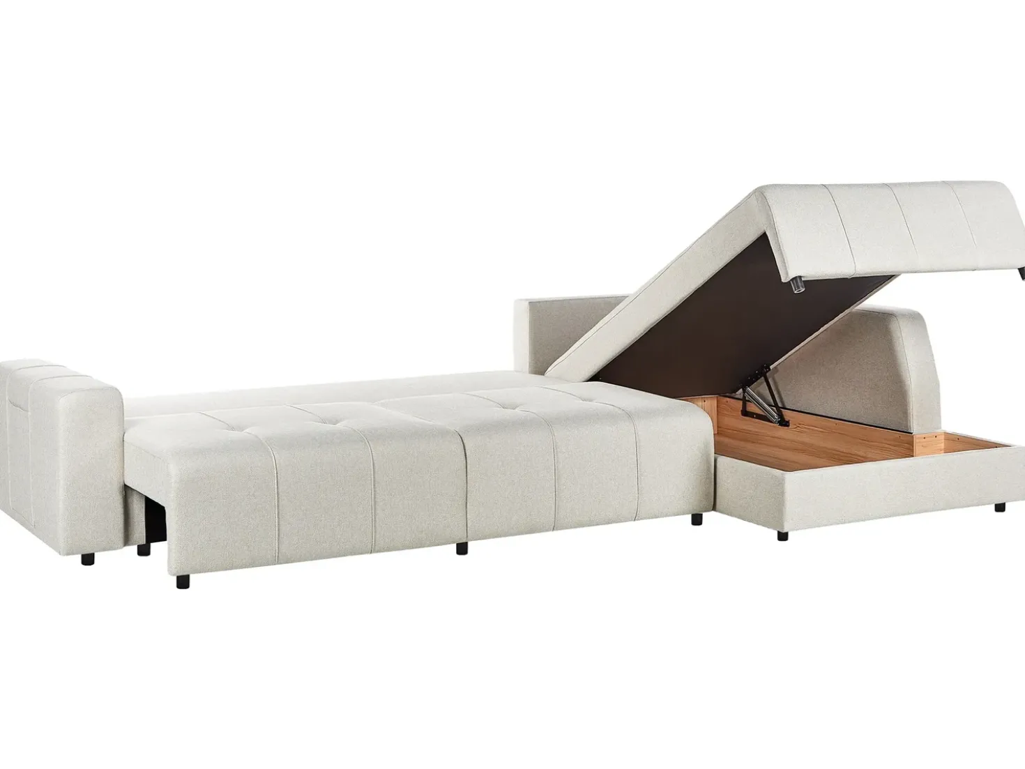 Divano letto angolare 4 posti INNVIK Tessuto Beige chiaro con contenitore Lato Sinistro