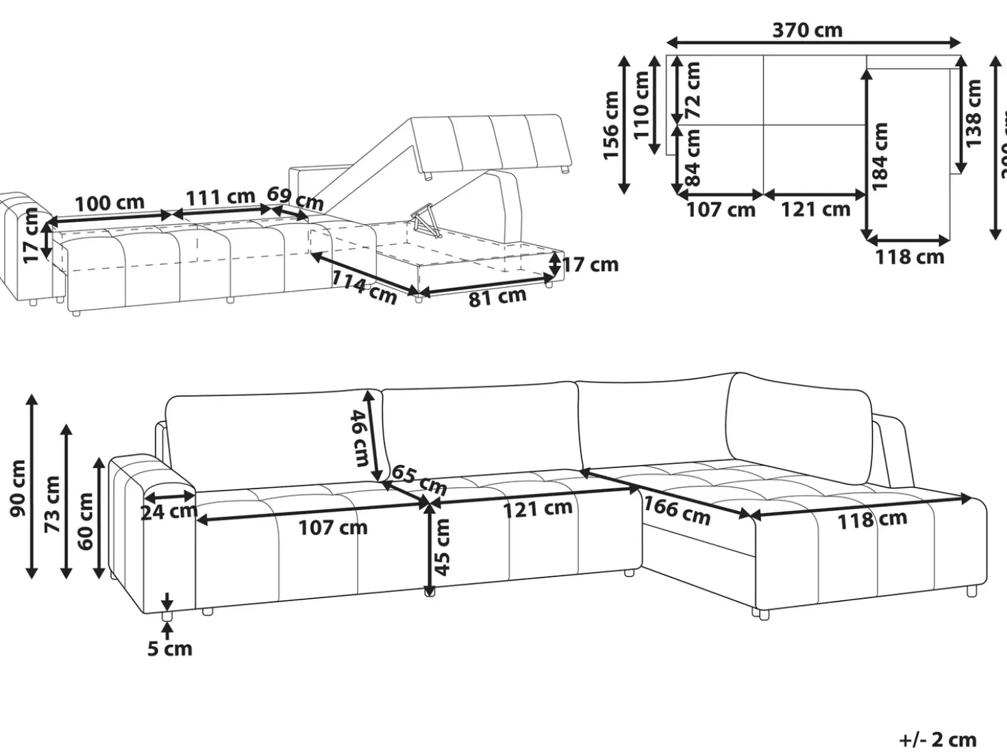 Divano letto angolare 4 posti INNVIK Tessuto Beige chiaro con contenitore Lato Sinistro