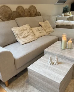 Divano letto angolare 3 posti NUBORG Ciniglia Beige chiaro Lato Sinistro