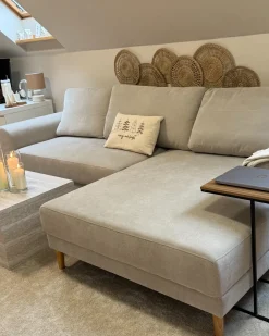 Divano letto angolare 3 posti NUBORG Ciniglia Beige chiaro Lato Sinistro