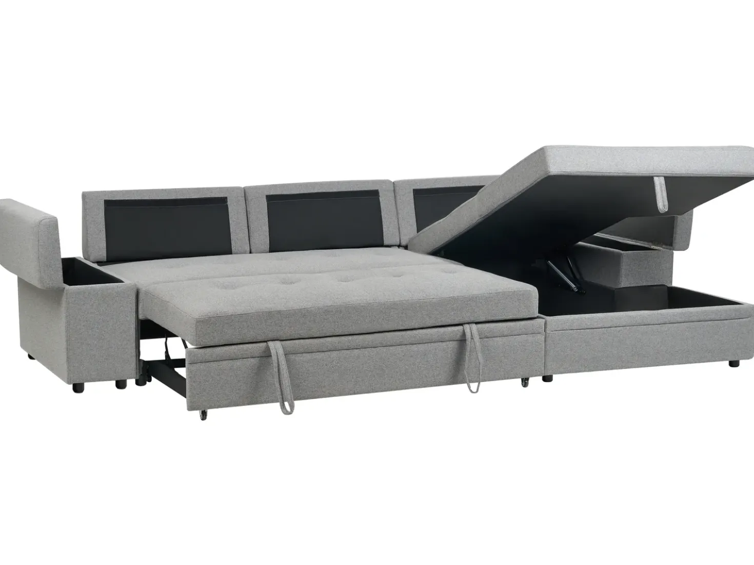 Divano letto angolare 3 posti HRISEY Lino sintetico Grigio con contenitore Lato Sinistro
