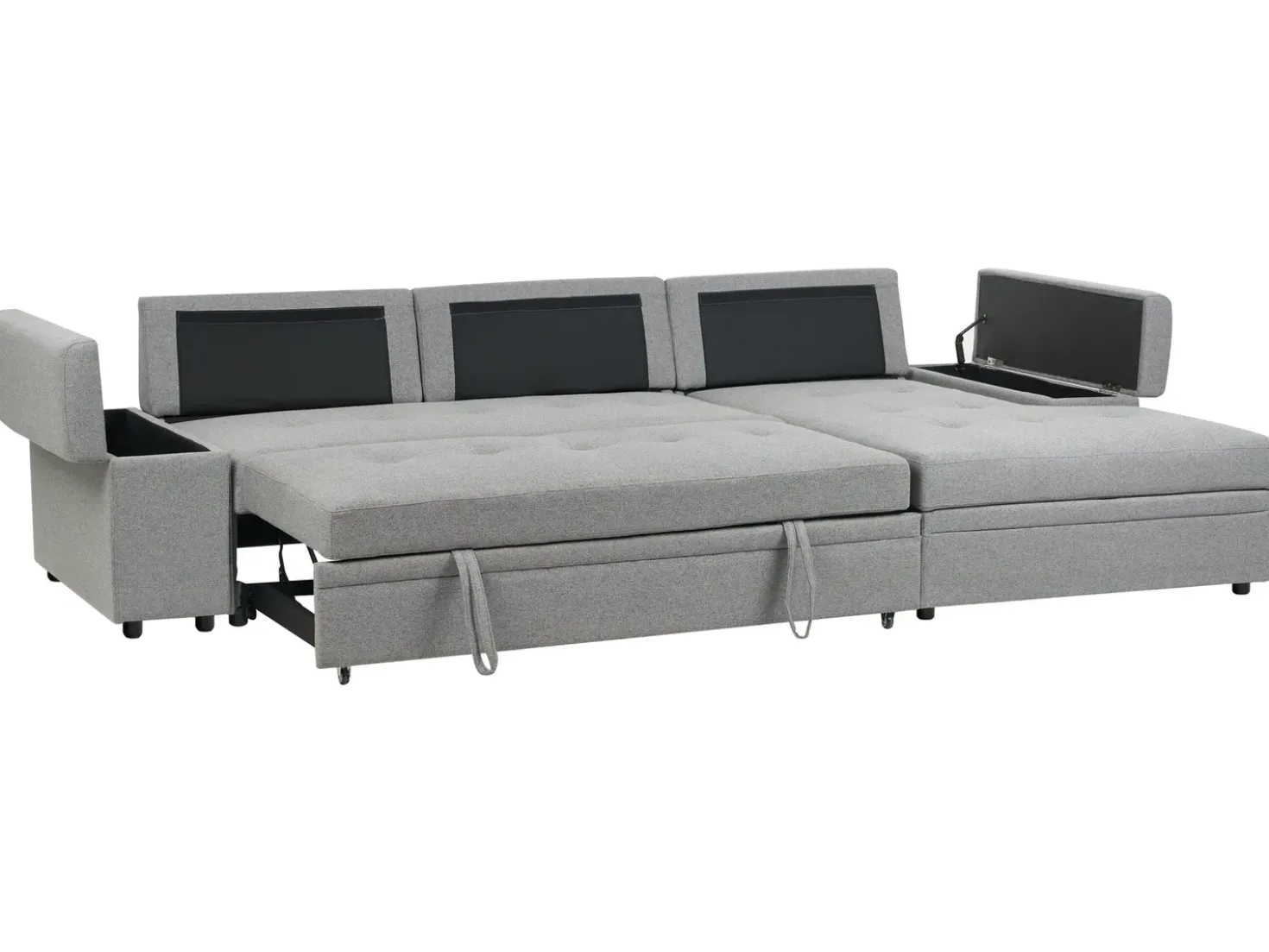 Divano letto angolare 3 posti HRISEY Lino sintetico Grigio con contenitore Lato Sinistro