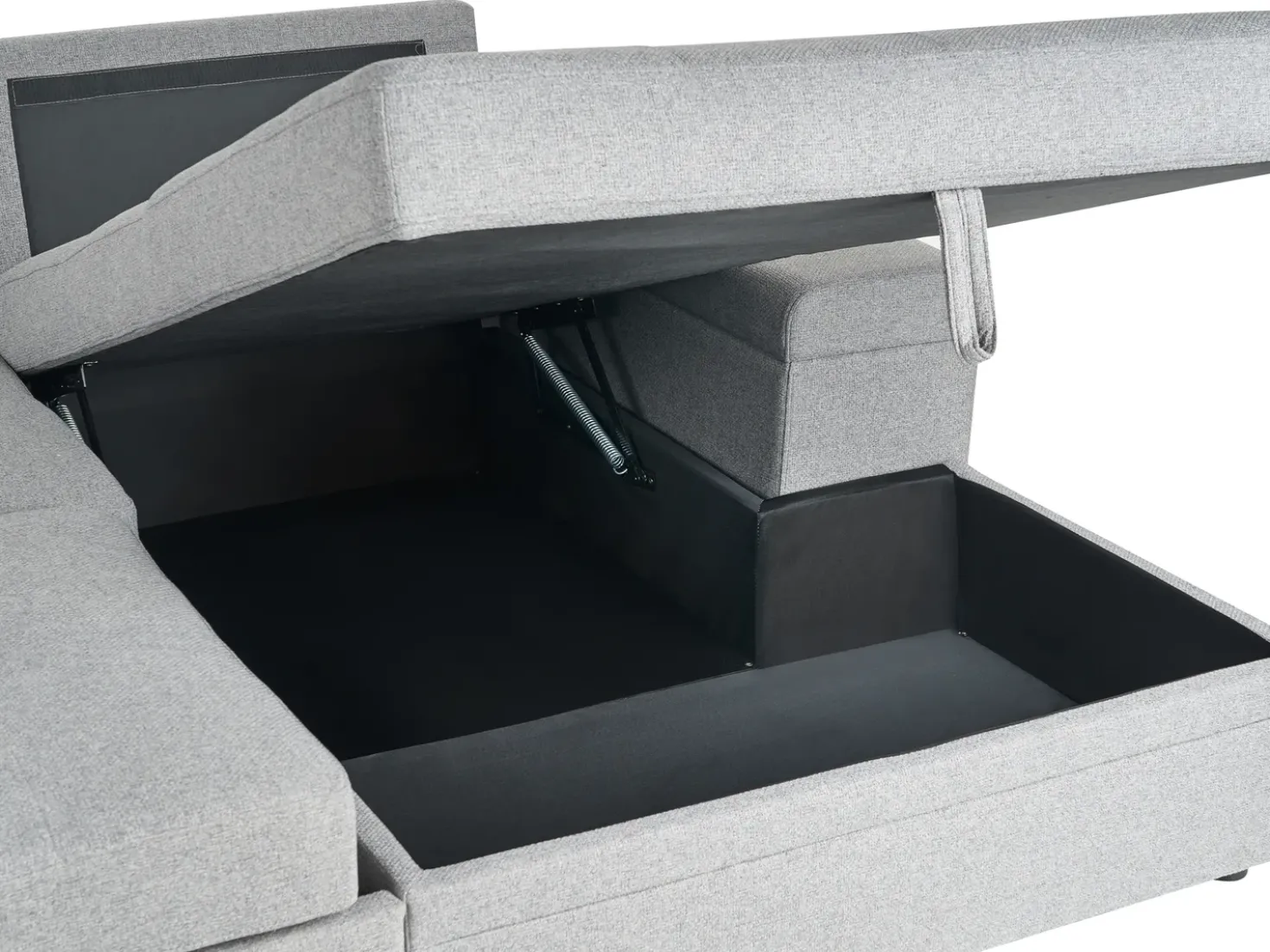 Divano letto angolare 3 posti HRISEY Lino sintetico Grigio con contenitore Lato Sinistro
