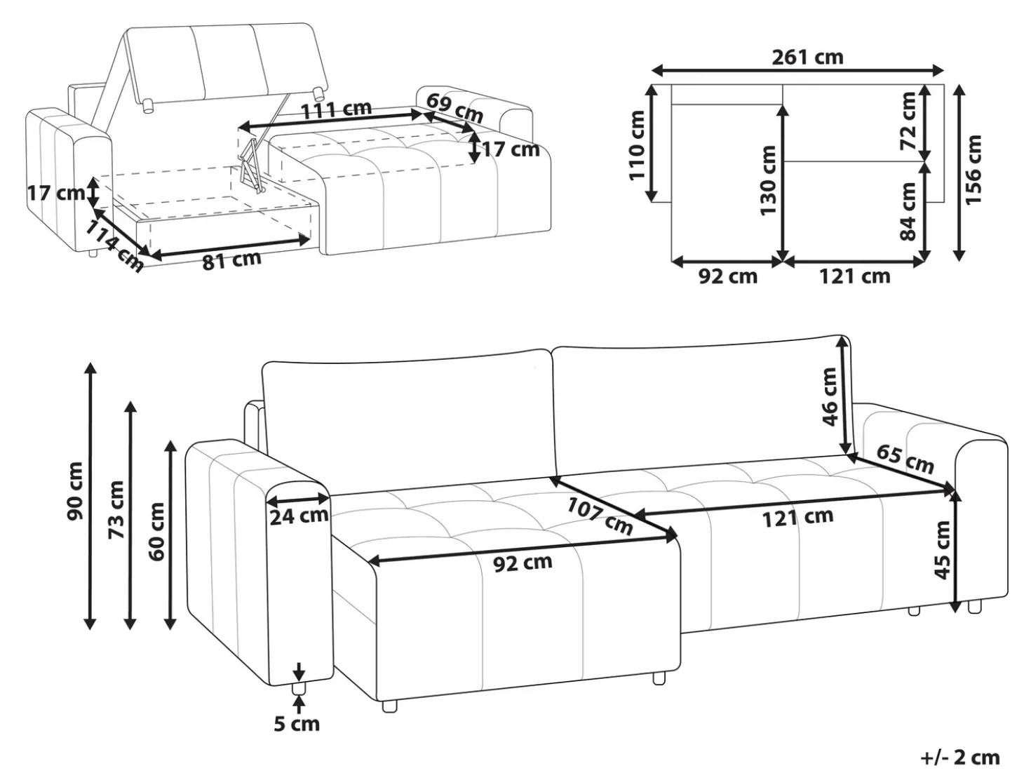 Divano letto angolare 3 posti INNVIK Tessuto Marrone con contenitore Lato destro