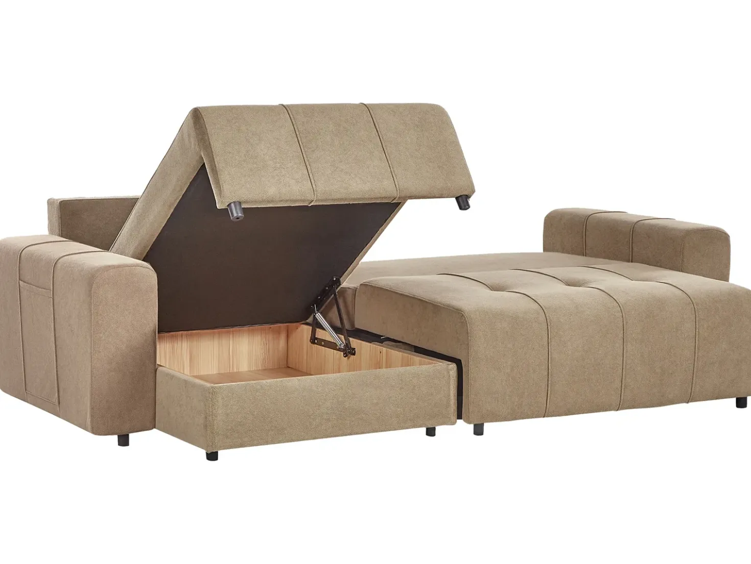 Divano letto angolare 3 posti INNVIK Tessuto Marrone con contenitore Lato destro