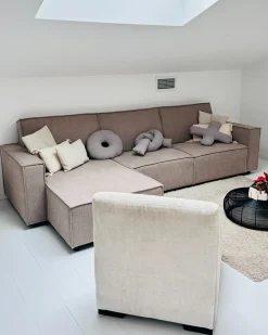 Divano letto angolare 3 posti ROMEDAL II Tessuto Beige Lato destro