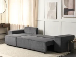 Divano letto angolare 3 posti LUSPA Velluto a coste Grigio scuro con contenitore Lato destro