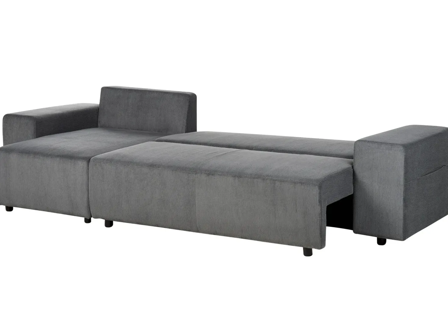 Divano letto angolare 3 posti LUSPA Velluto a coste Grigio scuro con contenitore Lato destro