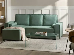 Divano letto angolare 3 posti EDANE Tessuto Verde chiaro con contenitore Lato destro