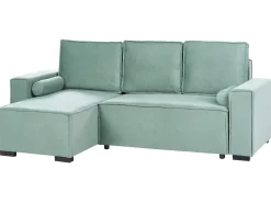 Divano letto angolare 3 posti EDANE Tessuto Verde chiaro con contenitore Lato destro