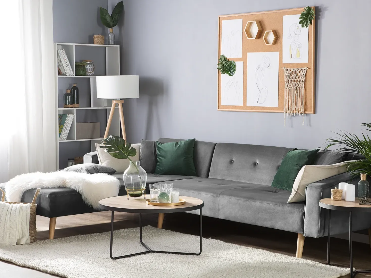 Divano letto angolare 4 posti VADSO Velluto Grigio Lato destro
