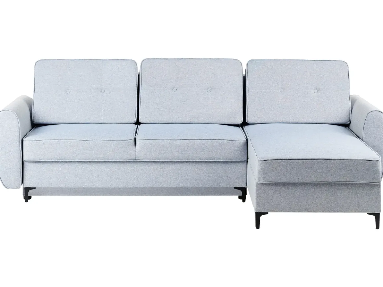 Divano letto angolare 3 posti SIMRIS Tessuto Azzurro con contenitore Lato Sinistro