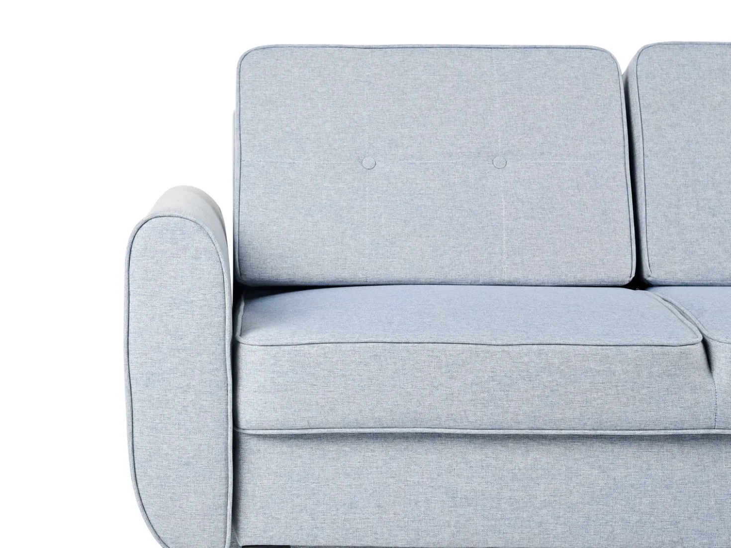Divano letto angolare 3 posti SIMRIS Tessuto Azzurro con contenitore Lato Sinistro