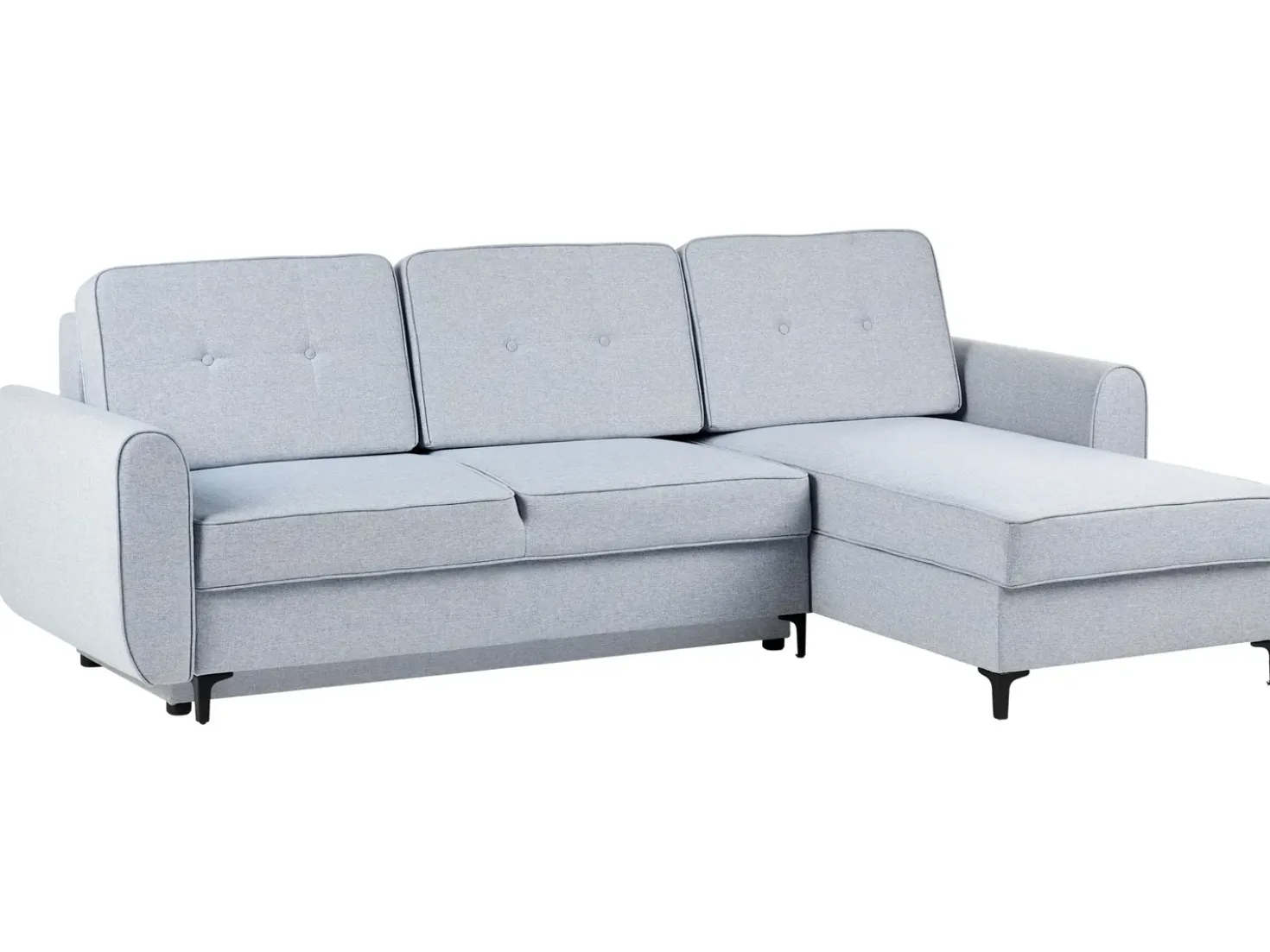 Divano letto angolare 3 posti SIMRIS Tessuto Azzurro con contenitore Lato Sinistro