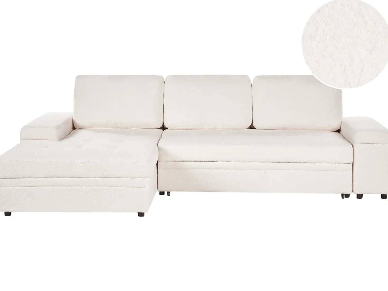 Divano letto angolare 3 posti HRISEY Bouclé Bianco con contenitore Lato destro