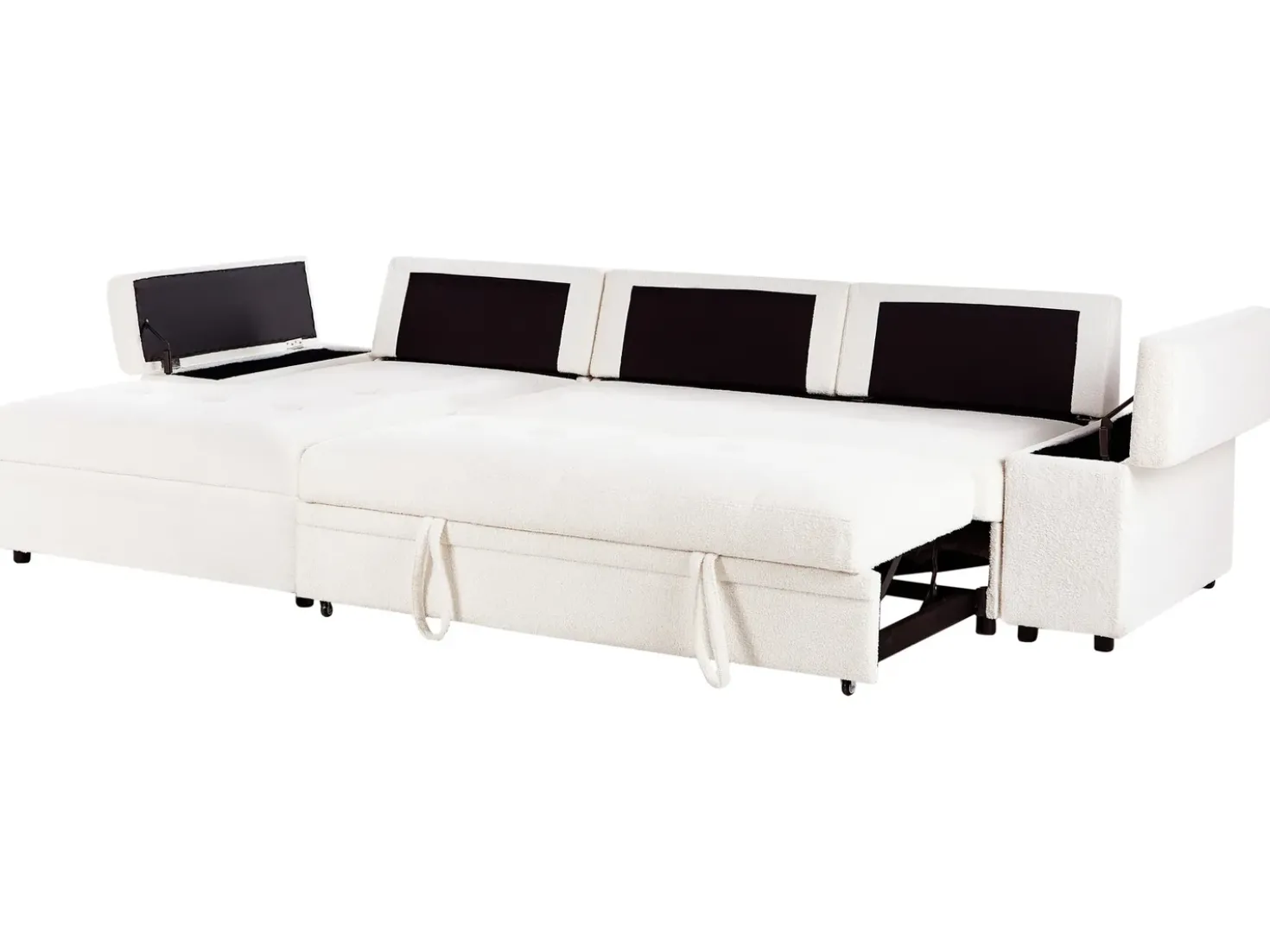 Divano letto angolare 3 posti HRISEY Bouclé Bianco con contenitore Lato destro