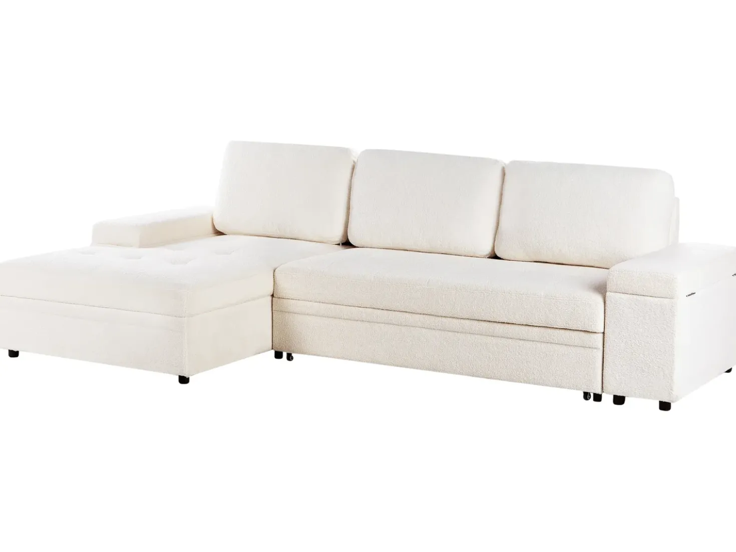 Divano letto angolare 3 posti HRISEY Bouclé Bianco con contenitore Lato destro