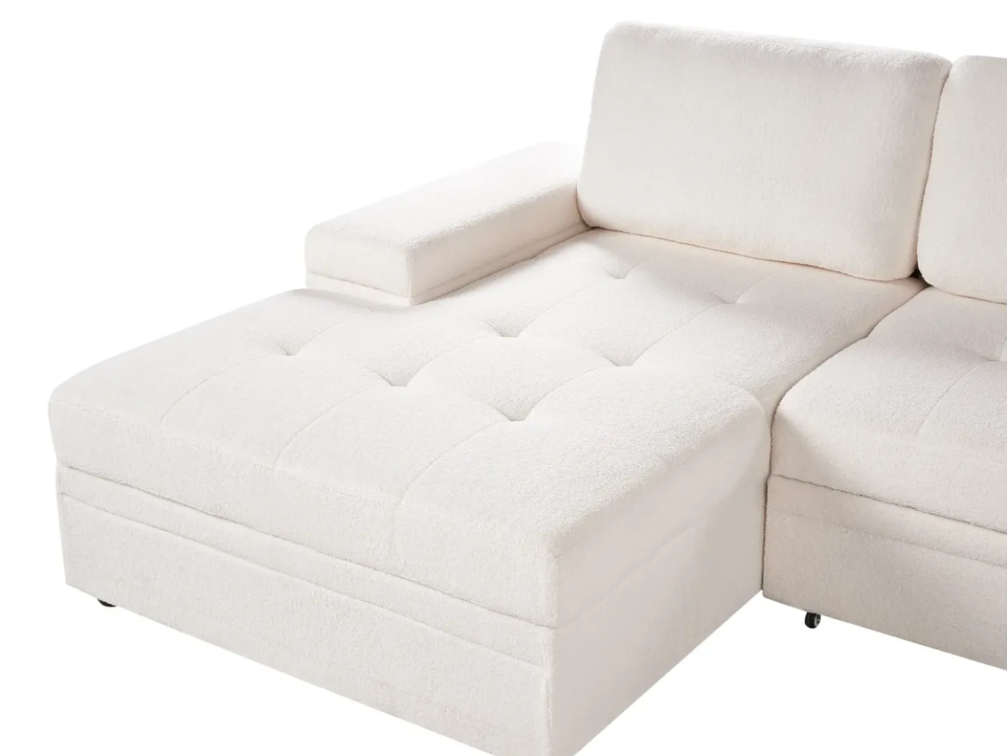 Divano letto angolare 3 posti HRISEY Bouclé Bianco con contenitore Lato destro