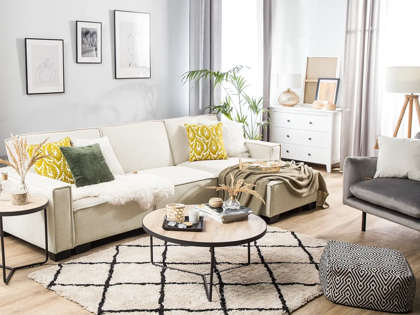 Divano letto angolare 3 posti ROMEDAL Tessuto Beige Lato Sinistro