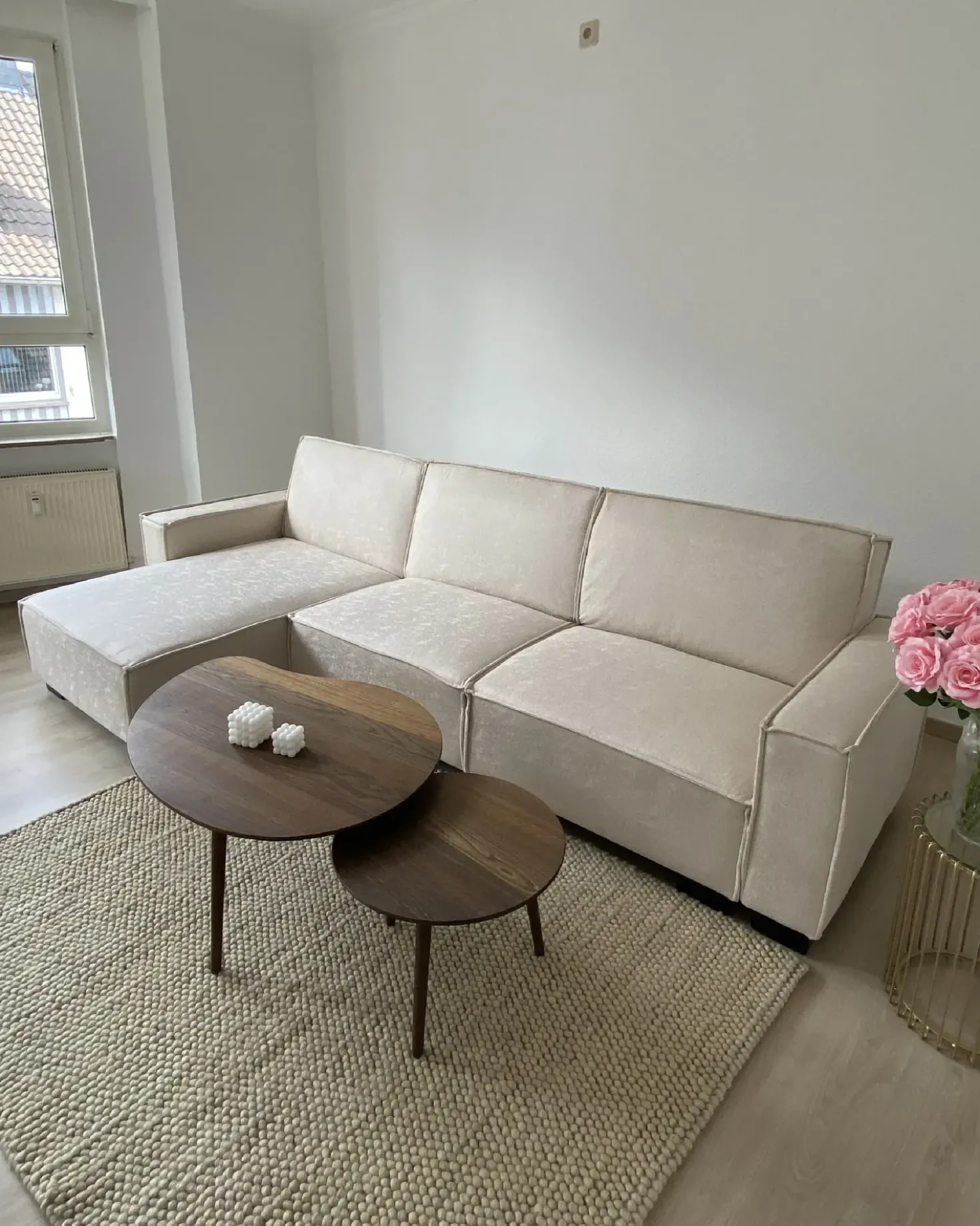 Divano letto angolare 3 posti ROMEDAL Tessuto Beige Lato Sinistro