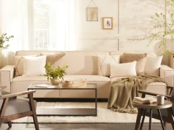 Divano letto angolare 3 posti ROMEDAL Tessuto Beige Lato destro