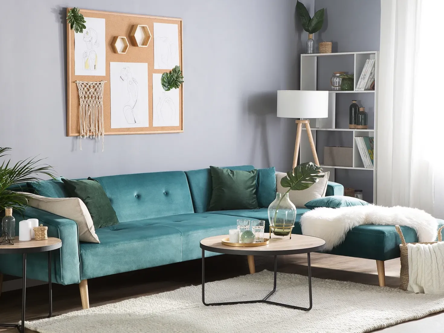 Divano letto angolare 4 posti VADSO Velluto Verde smeraldo Lato Sinistro