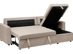 Divano letto angolare 3 posti NASSJO Lino sintetico Marrone chiaro con contenitore Lato Sinistro
