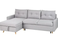 Divano letto angolare 4 posti FLAKK Tessuto Grigio chiaro con contenitore Lato destro