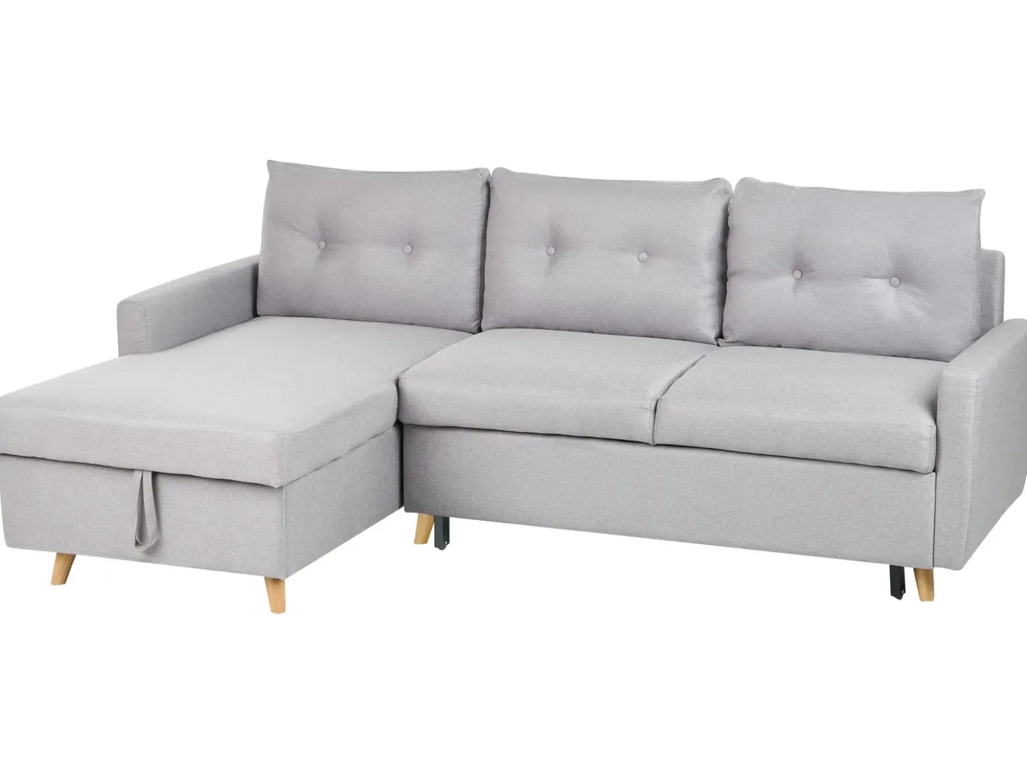 Divano letto angolare 4 posti FLAKK Tessuto Grigio chiaro con contenitore Lato destro