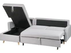 Divano letto angolare 4 posti FLAKK Tessuto Grigio chiaro con contenitore Lato destro