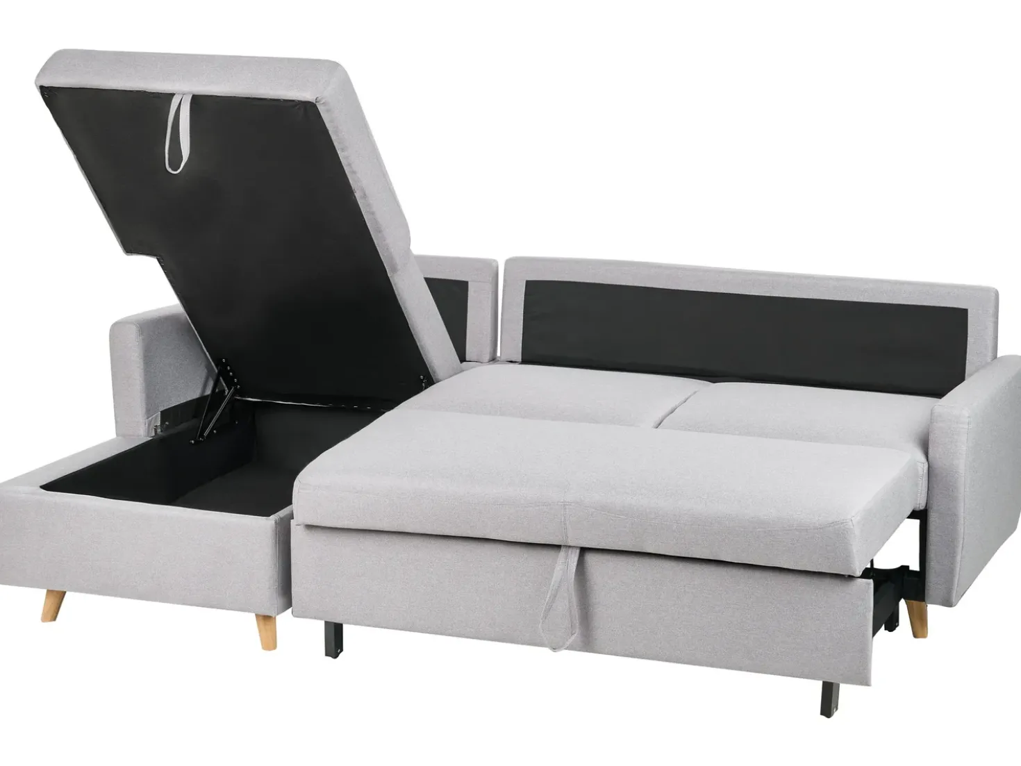 Divano letto angolare 4 posti FLAKK Tessuto Grigio chiaro con contenitore Lato destro
