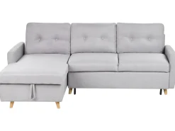 Divano letto angolare 4 posti FLAKK Tessuto Grigio chiaro con contenitore Lato destro