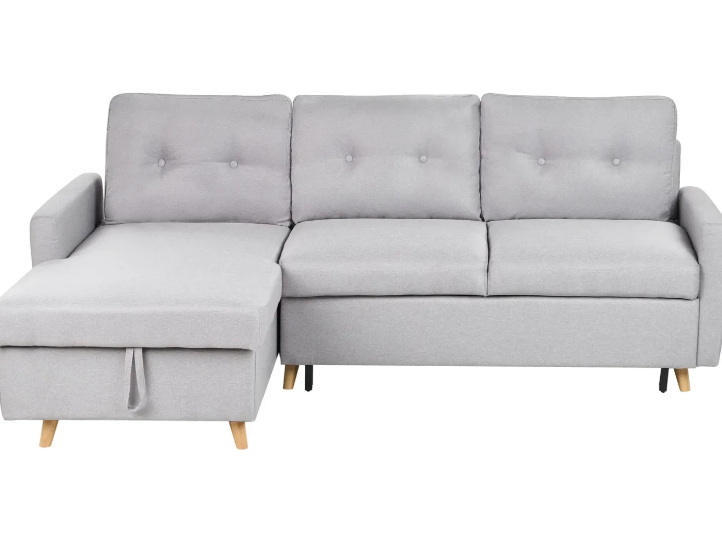 Divano letto angolare 4 posti FLAKK Tessuto Grigio chiaro con contenitore Lato destro