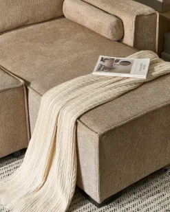 Divano letto angolare 3 posti EDANE Tessuto Beige con contenitore Lato Sinistro