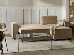 Divano letto angolare 3 posti EDANE Tessuto Beige con contenitore Lato Sinistro