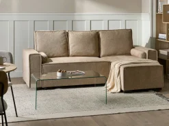 Divano letto angolare 3 posti EDANE Tessuto Beige con contenitore Lato Sinistro