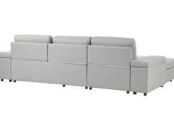 Divano letto angolare 3 posti HRISEY Lino sintetico Grigio chiaro con contenitore Lato destro