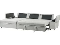 Divano letto angolare 3 posti HRISEY Lino sintetico Grigio chiaro con contenitore Lato destro