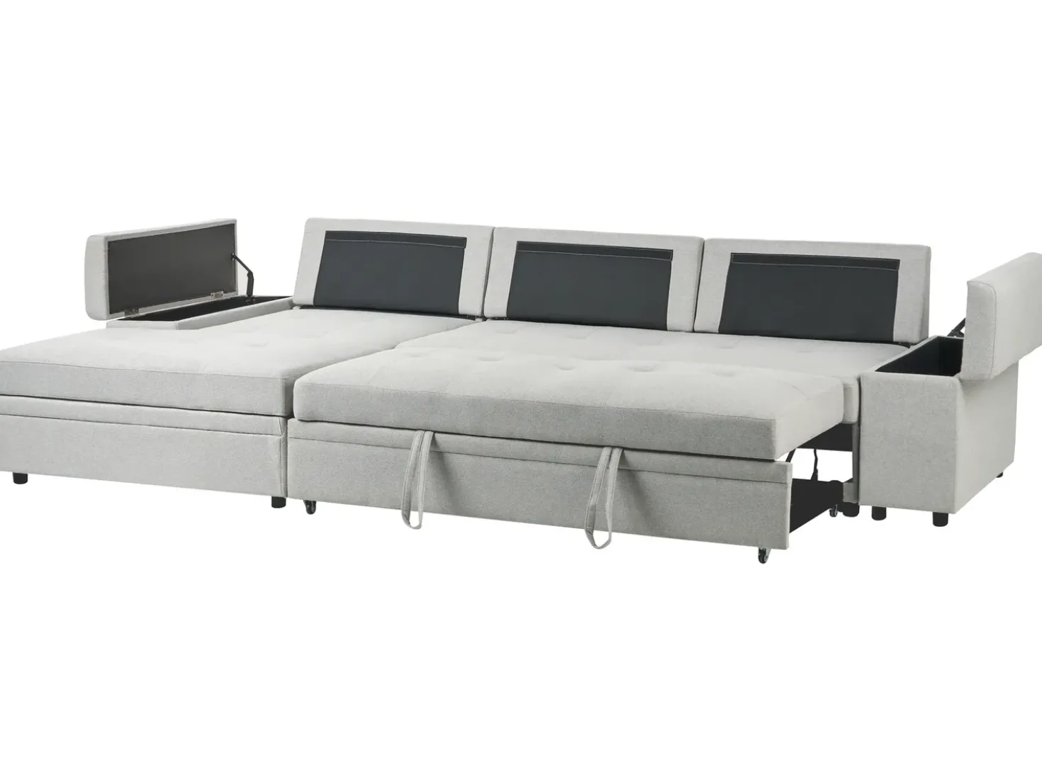 Divano letto angolare 3 posti HRISEY Lino sintetico Grigio chiaro con contenitore Lato destro