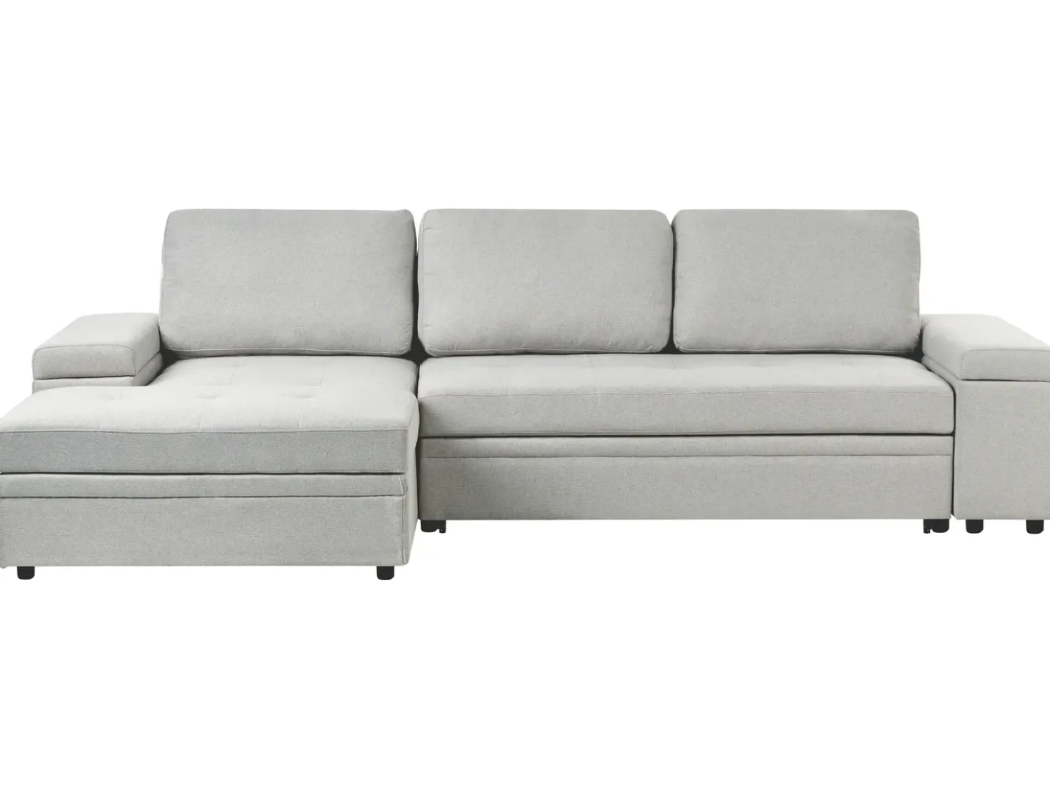 Divano letto angolare 3 posti HRISEY Lino sintetico Grigio chiaro con contenitore Lato destro