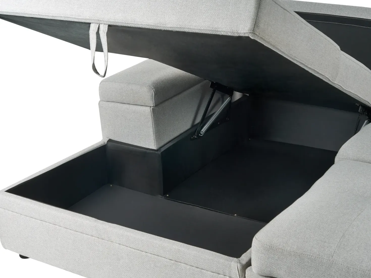 Divano letto angolare 3 posti HRISEY Lino sintetico Grigio chiaro con contenitore Lato destro